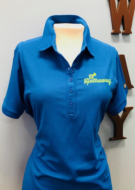 Women's Blue Polo with Lime Green Logo